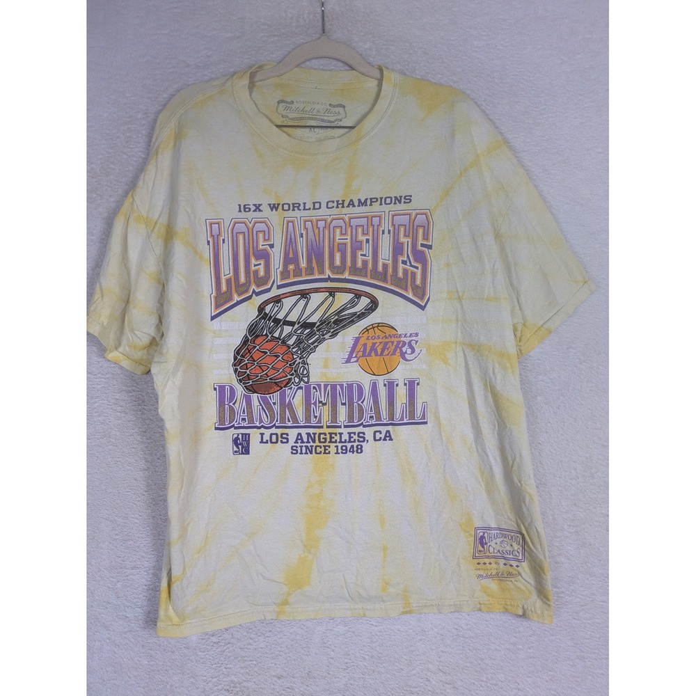 Mitchell & Ness Lakers T-Shirt Men's XL Yellow Tie-Dye Hardwood Classics Graphic